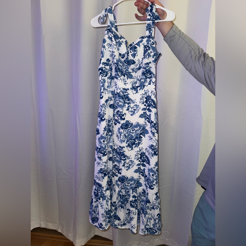 Aqua - blue floral midi dress